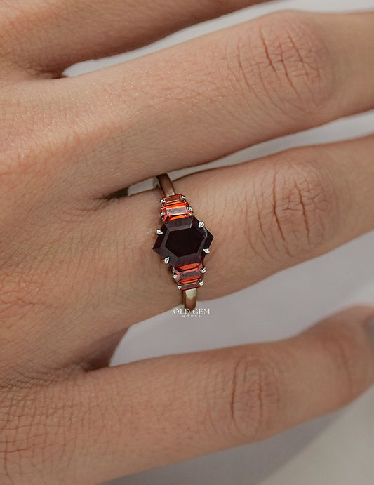 Antique Hexagon Shape Five Stone Wedding Ring Wedding Band