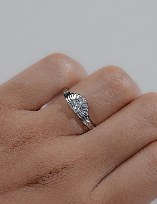 Art Deco Style Half Moon Cut Sunrise Ring Engagement Ring