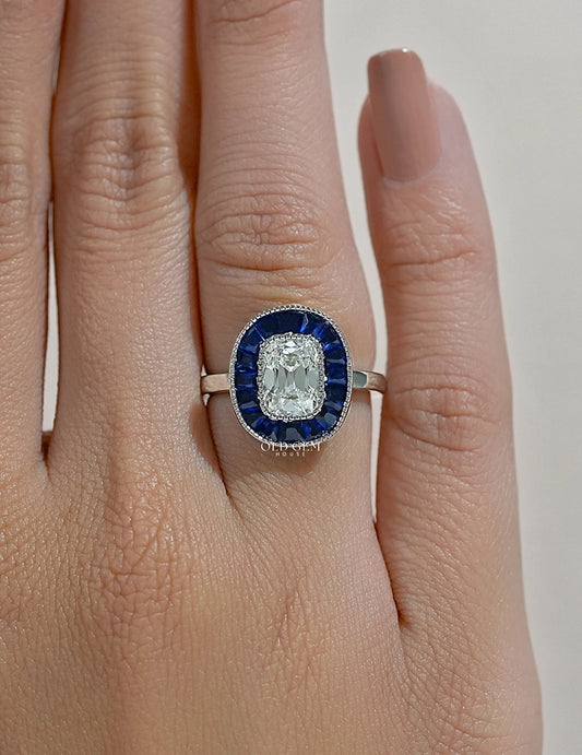 Old Mine Cushion Cut Blue Sapphire Halo Engagement Ring Engagement Ring