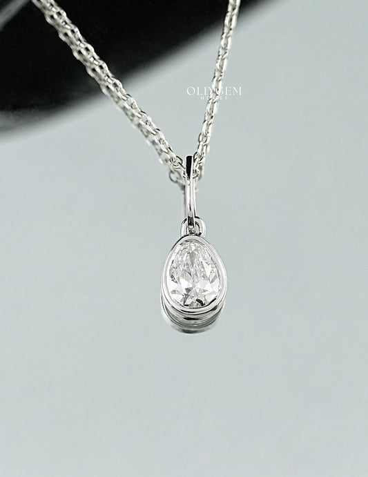 Bezel Set Old Mine Pear Cut Diamond Pendant Necklaces