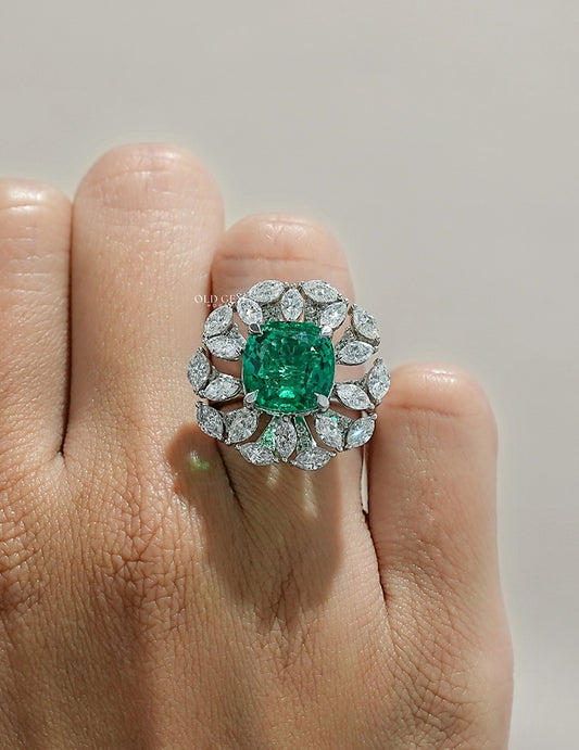 Art Deco Colombian Cushion Halo Engagement Ring Engagement Ring