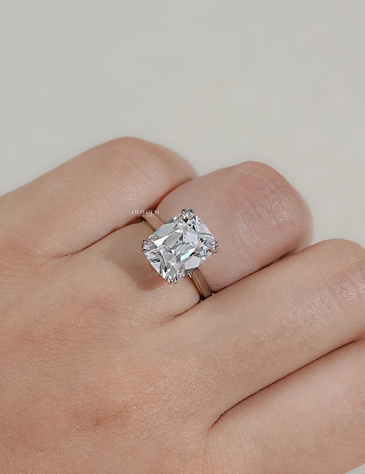 Elongated Old Mine Cushion Cut Lab Grown Diamond Solitaire Ring Engagement Ring