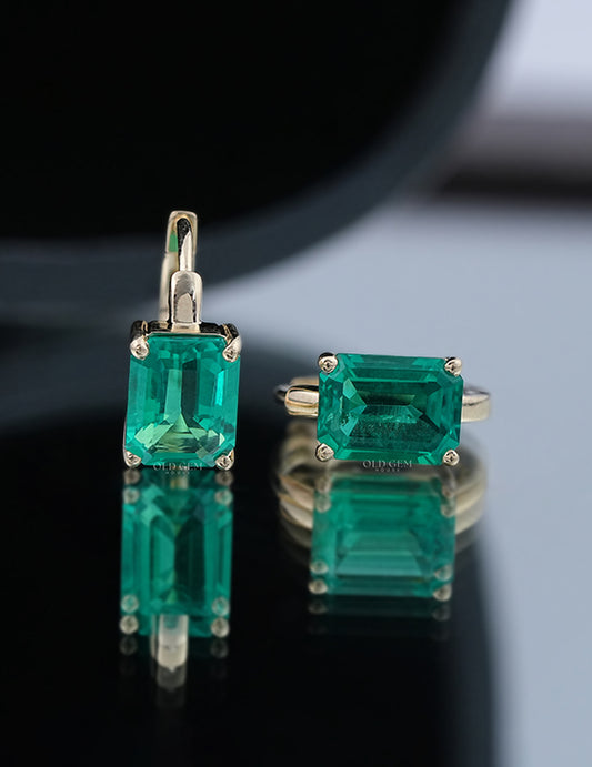 Green Emerald Huggie Hoops Earrings