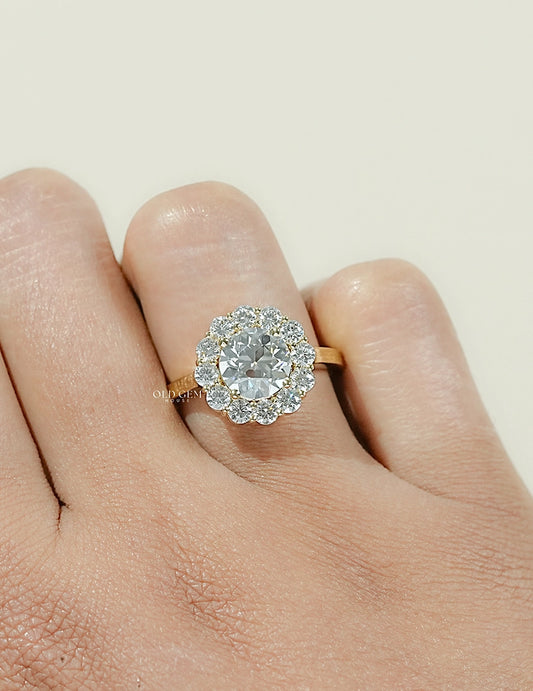 Old European Round Cut Halo Ring Engagement Ring