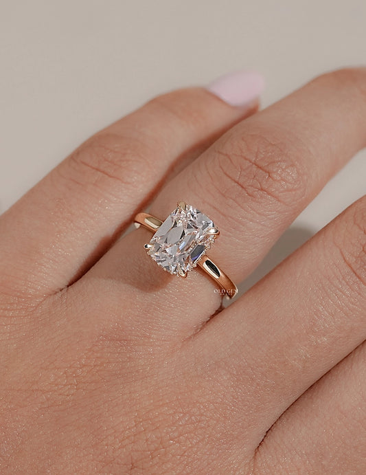 Hidden Halo Elongated Old Mine Cushion Ring Engagement Ring