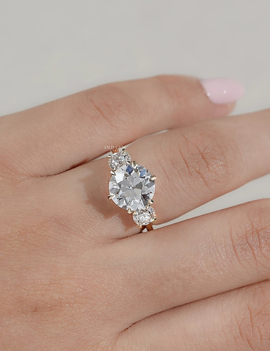 1900s Victorian OEC Round Cut Lab Diamond Three Stone Ring Engagement Ring