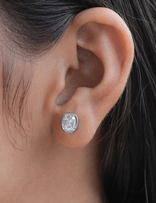 Old Mine Cushion Diamond Bezel Set Stud Earring Earrings