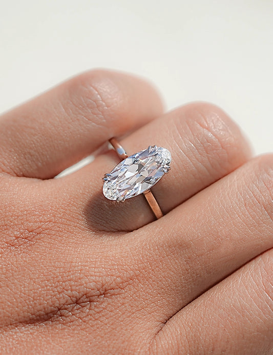 Mid Century Old Mine Moval Lab Grown Diamond Solitaire Ring Engagement Ring