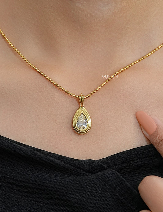 Old Mine Pear Cut Bezel Set Diamond Pendant Necklaces