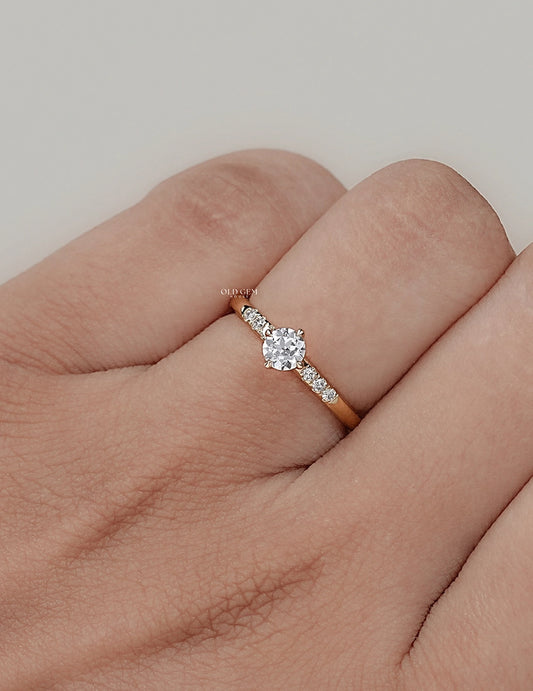 Old European Round Lab Accent Solitaire Ring Engagement Ring
