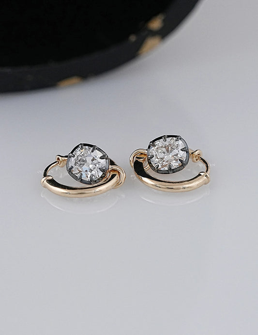 Old Mine Cushion Black Coated Hoop Earrings Earrings