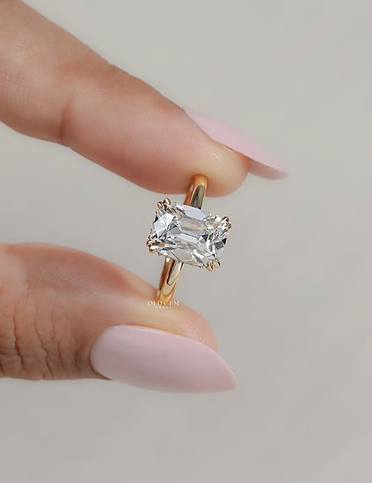 Old Mine Cushion Double Prong Set Hidden Halo Ring