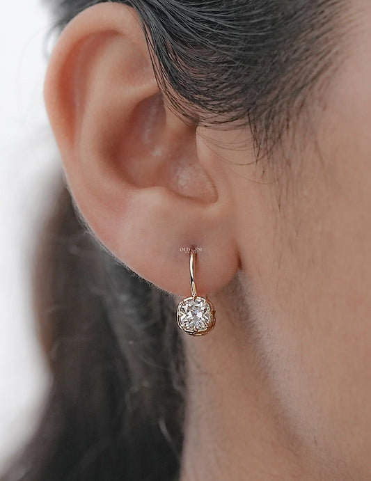 Old Mine Cushion Lab Diamond Huggie Hoop Earrings Earrings