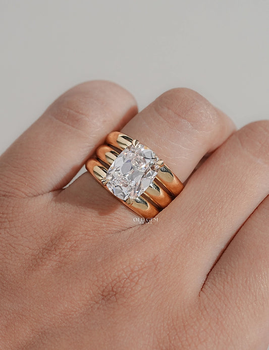 Georgian Old Mine Cushion Diamond Wide Wedding Band Wedding Band