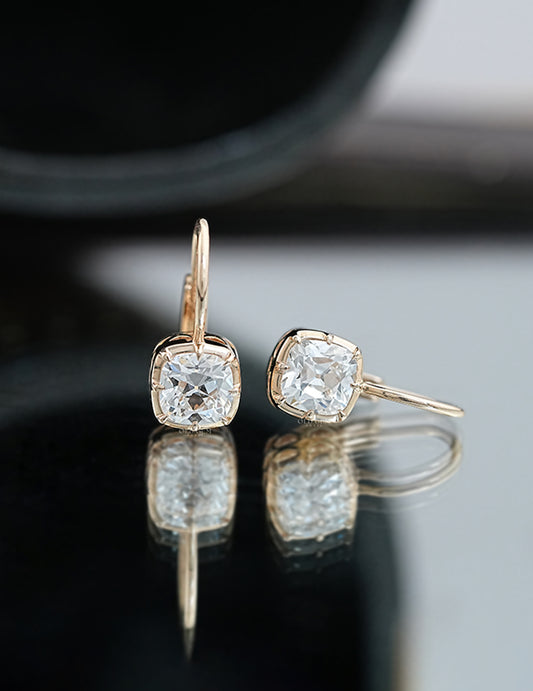 Old Mine Cut Bezel Set Dangle Earrings Earrings