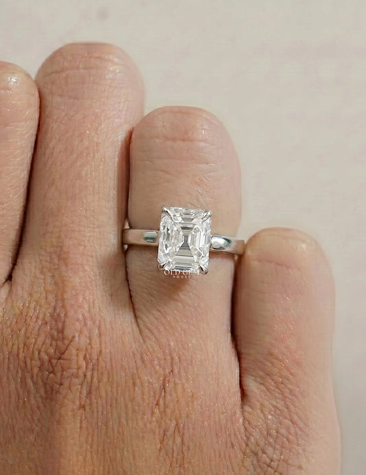 Mid Century Old Mine Emerald Cut Solitaire Ring Engagement Ring