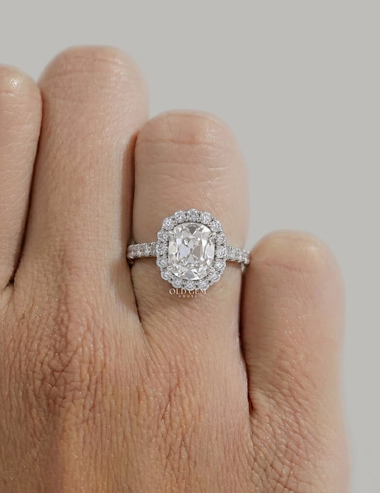 Mid Century Old Mine Cushion Cut Halo Accent Engagement Ring Engagement Ring