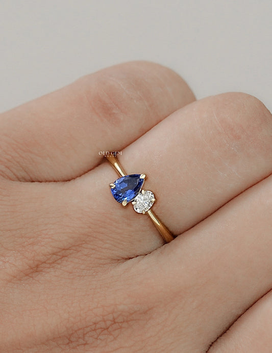 Pear Blue Gemstone Toi Et Moi Engagement Ring Engagement Ring