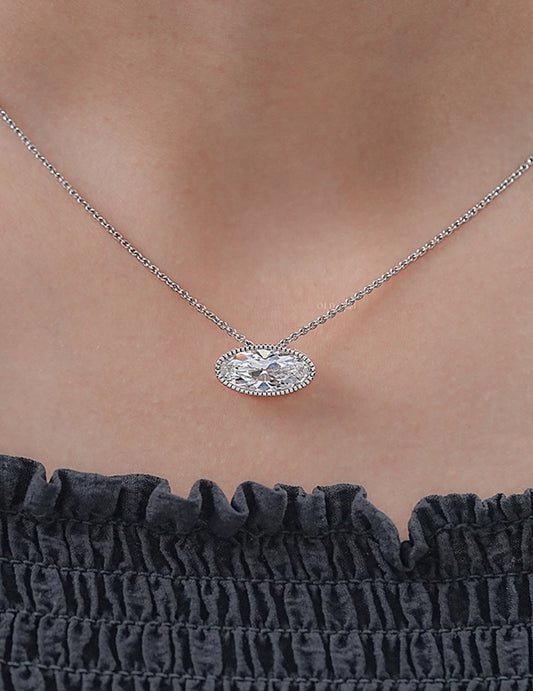 Old Mine Moval Milgrain Set Pendant Necklaces