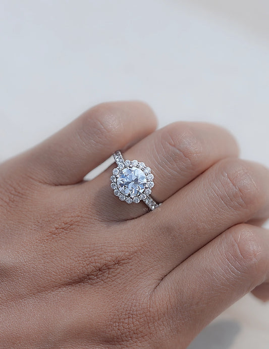 Old European Cut Halo Ring Engagement Ring