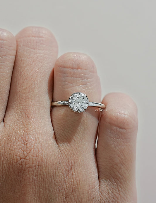 Mid Century Old European Cut Round Diamond Solitaire Ring Engagement Ring