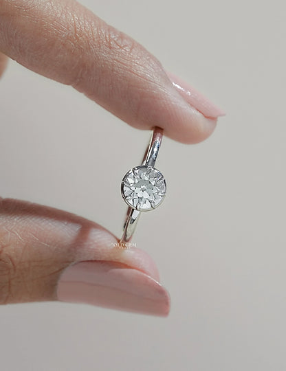 Mid Century Old European Cut Round Diamond Solitaire Ring Engagement Ring