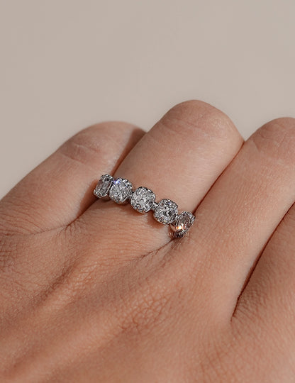 Old Mine Cushion Diamond Five Stone Wedding Band