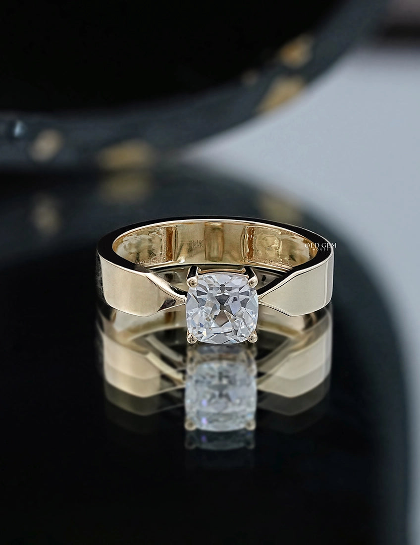 1 CT Vintage Allure Cushion Solo Diamond Ring For Him