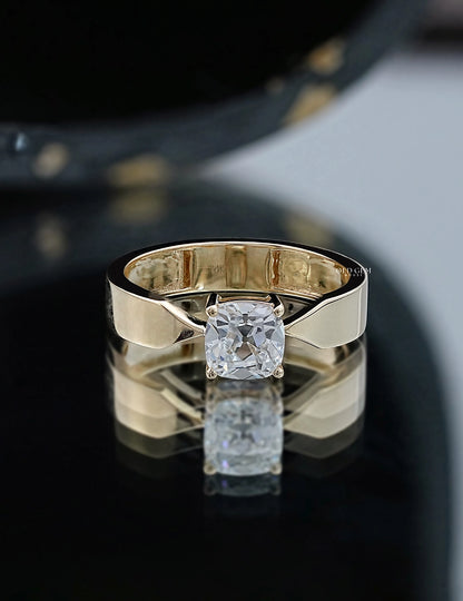1 CT Vintage Allure Cushion Solo Diamond Ring For Him Men's Jewelry