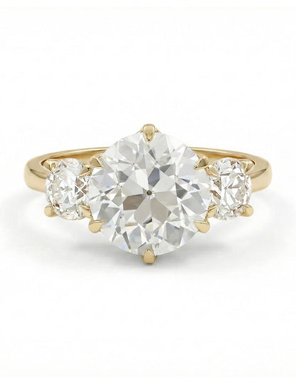 1900s Victorian OEC Round Cut Lab Diamond Three Stone Ring Engagement Ring