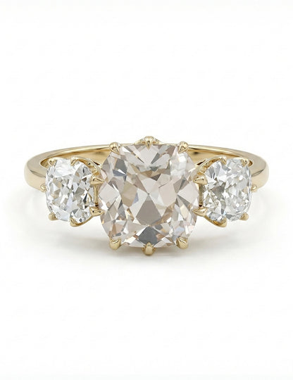 Old Mine Cushion Cut Three Stone Ring Georgian Era Engagement Ring