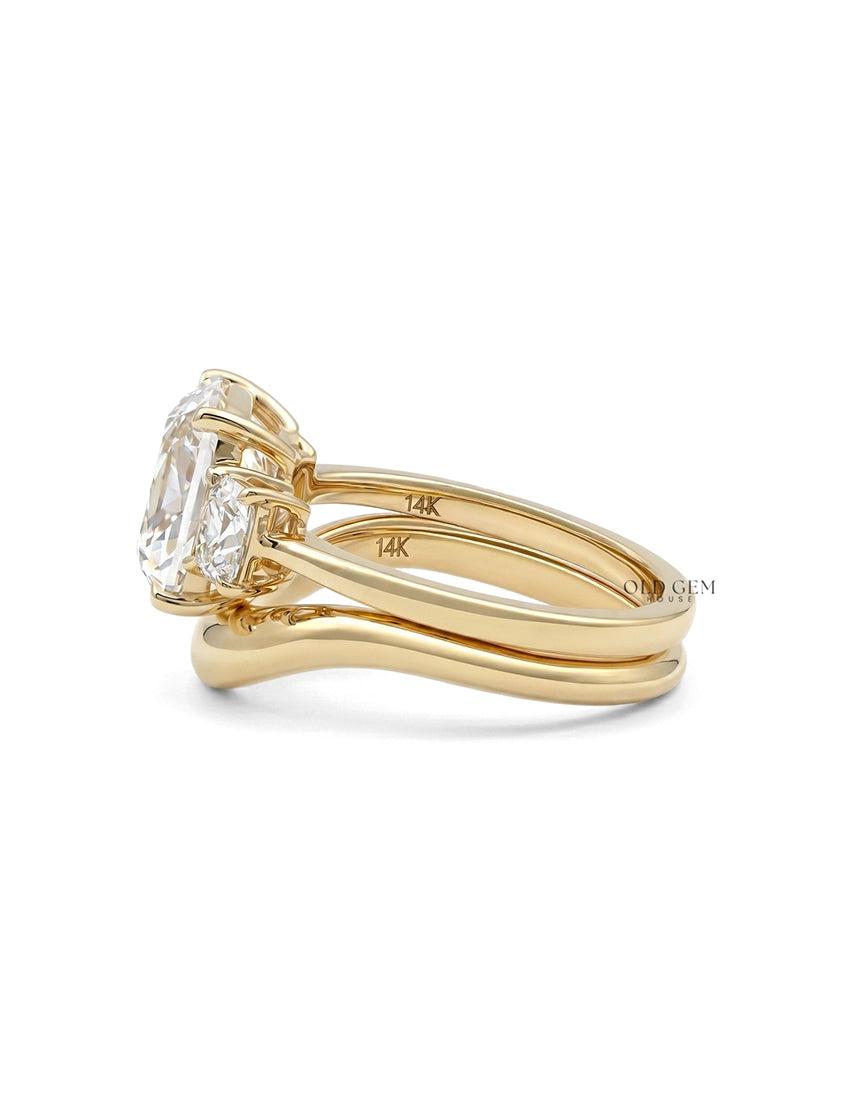 Georgian Old Mine Cushion Trilogy Diamond Curved Ring Set Engagement Ring