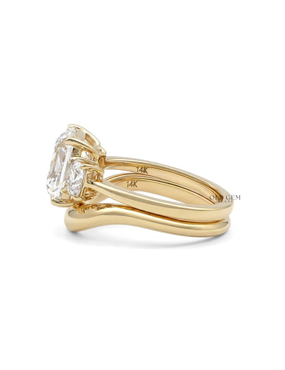 Georgian Old Mine Cushion Trilogy Diamond Curved Ring Set Engagement Ring