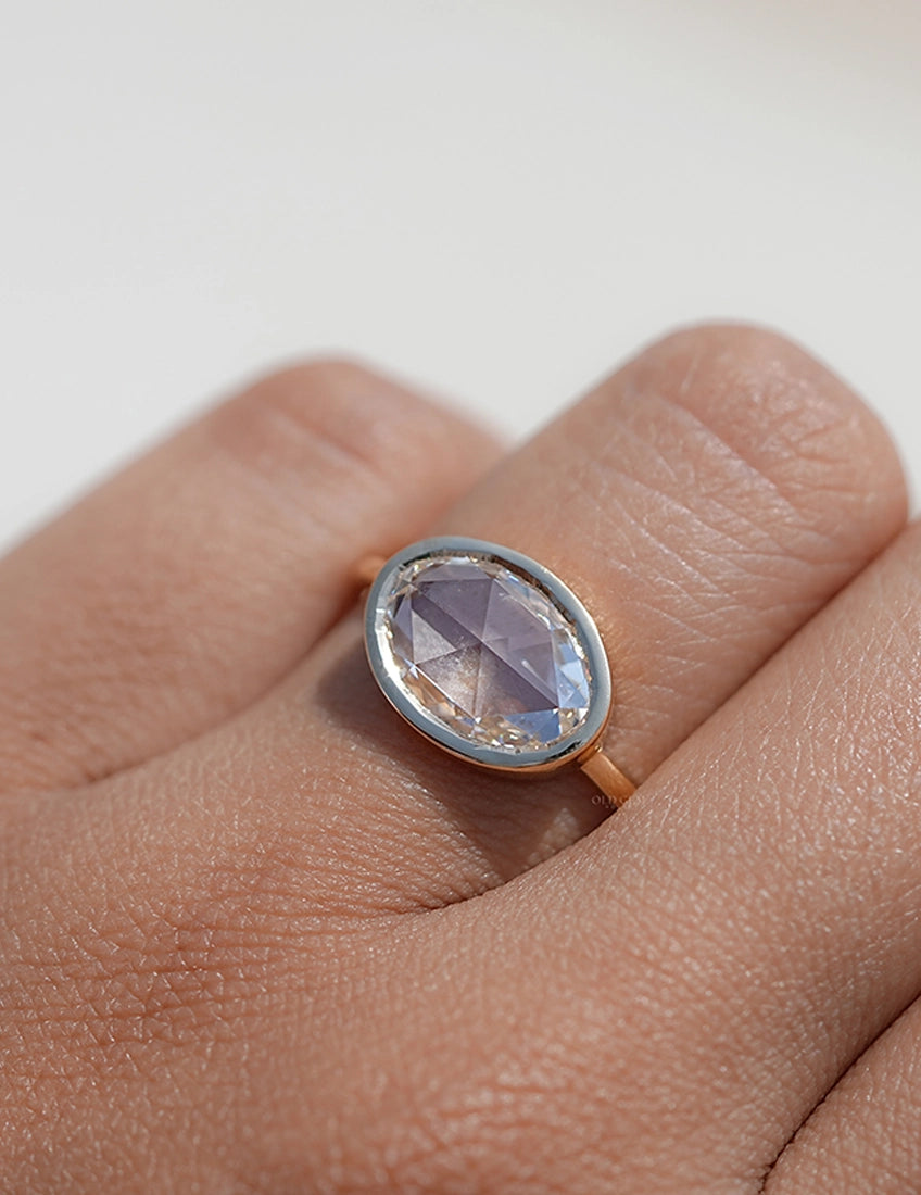 3 CT Soft Faceted Oval Solo Diamond Border Set Ring Engagement Ring