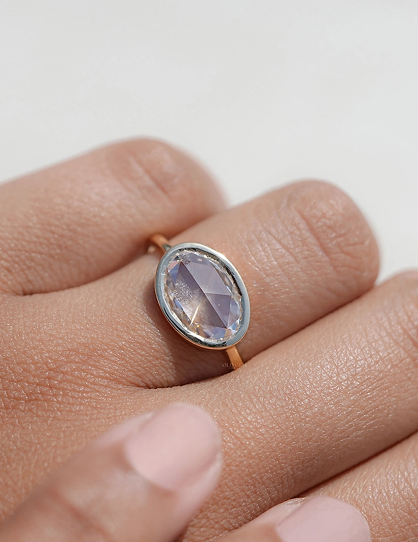 3 CT Soft Faceted Oval Solo Diamond Border Set Ring Engagement Ring