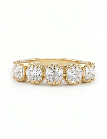 Georgian Square Old Mine Cushion Lab Diamond Five Stone Ring Wedding Band