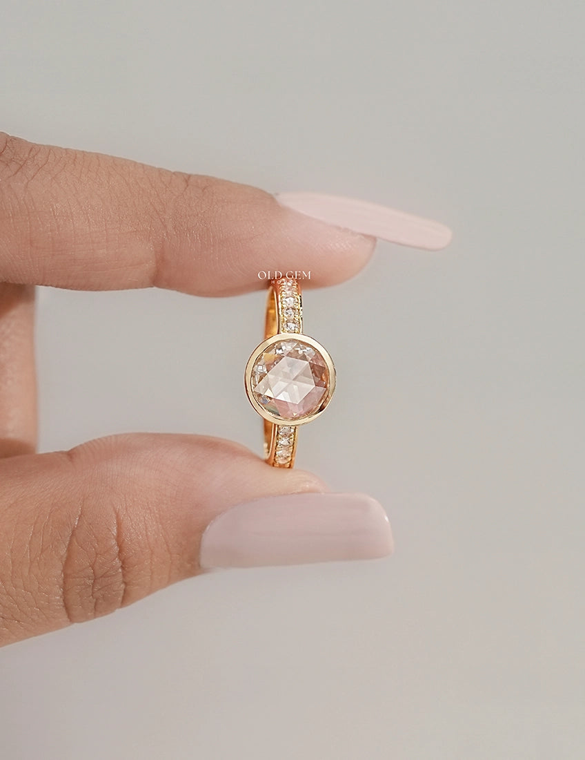Rose Cut Round Accent Diamond  Engagement Ring