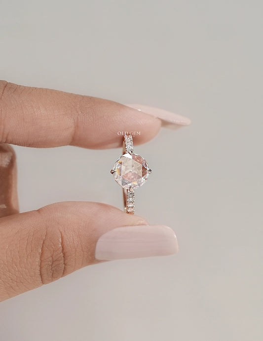Hidden Halo Accent Rose Cut Round Diamond Ring