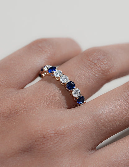 Art Deco Sapphire Round Gemstone Alternate Eternity Band Wedding Band