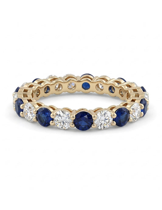 Art Deco Sapphire Round Gemstone Alternate Eternity Band Wedding Band