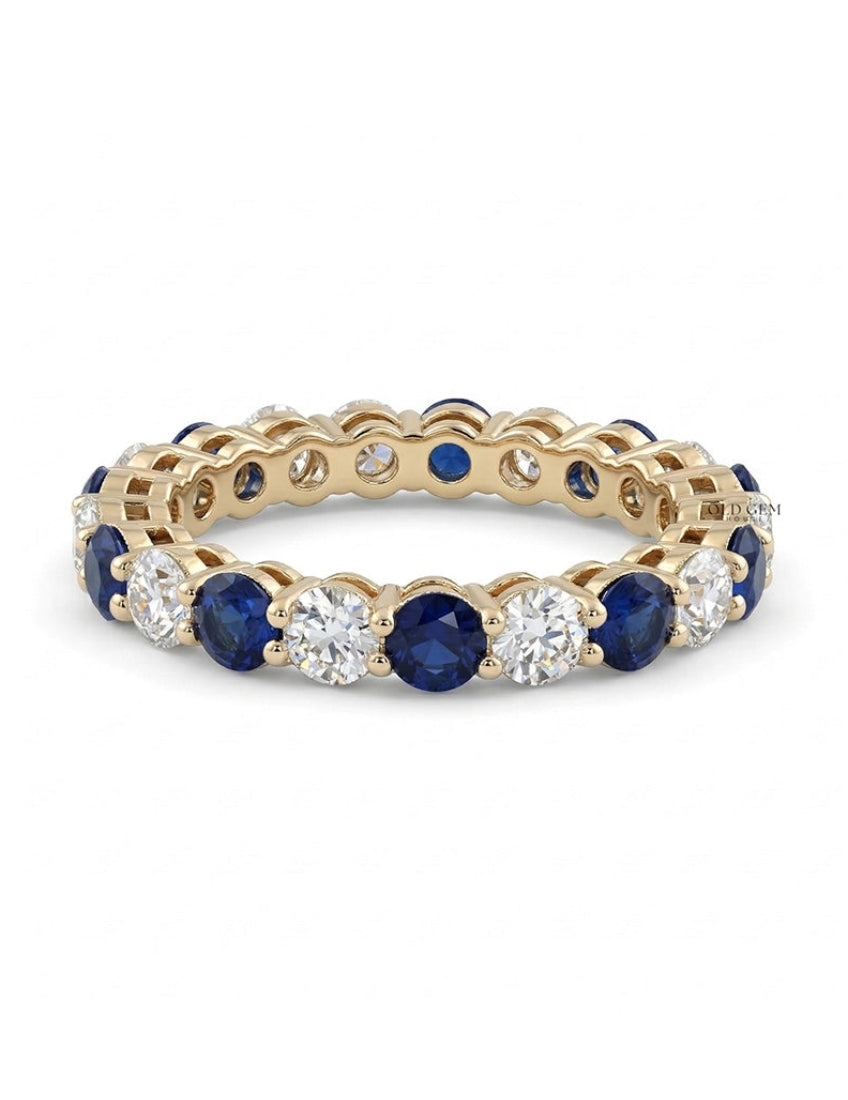 Art Deco Sapphire Round Gemstone Alternate Eternity Band Wedding Band
