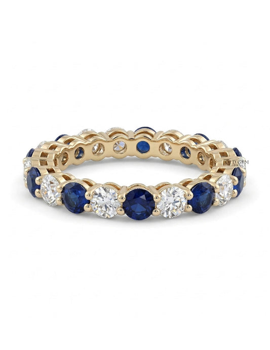 Art Deco Sapphire Round Gemstone Alternate Eternity Band Wedding Band