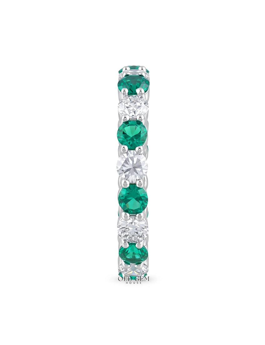Green Gemstone Lab Diamond Eternity Wedding Band Wedding Band