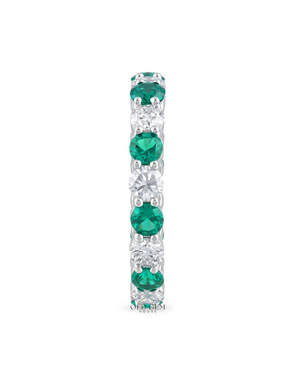 Green Gemstone Lab Diamond Eternity Wedding Band Wedding Band