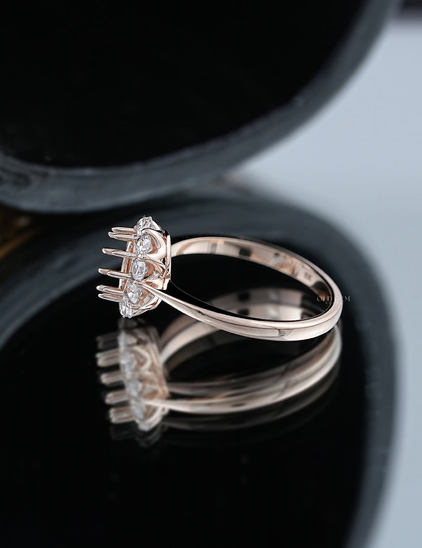 Old Mine Oval with Round Halo Semi Mount Ring