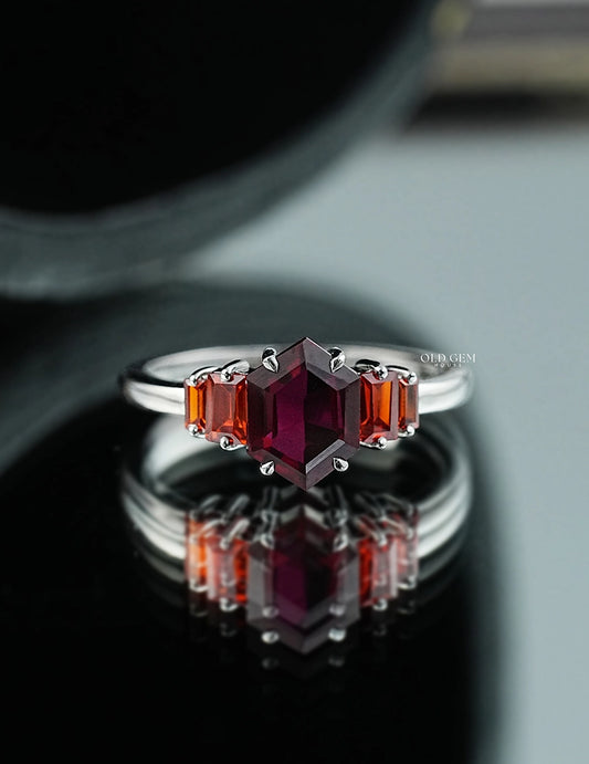 Antique Hexagon Shape Five Stone Wedding Ring Wedding Band