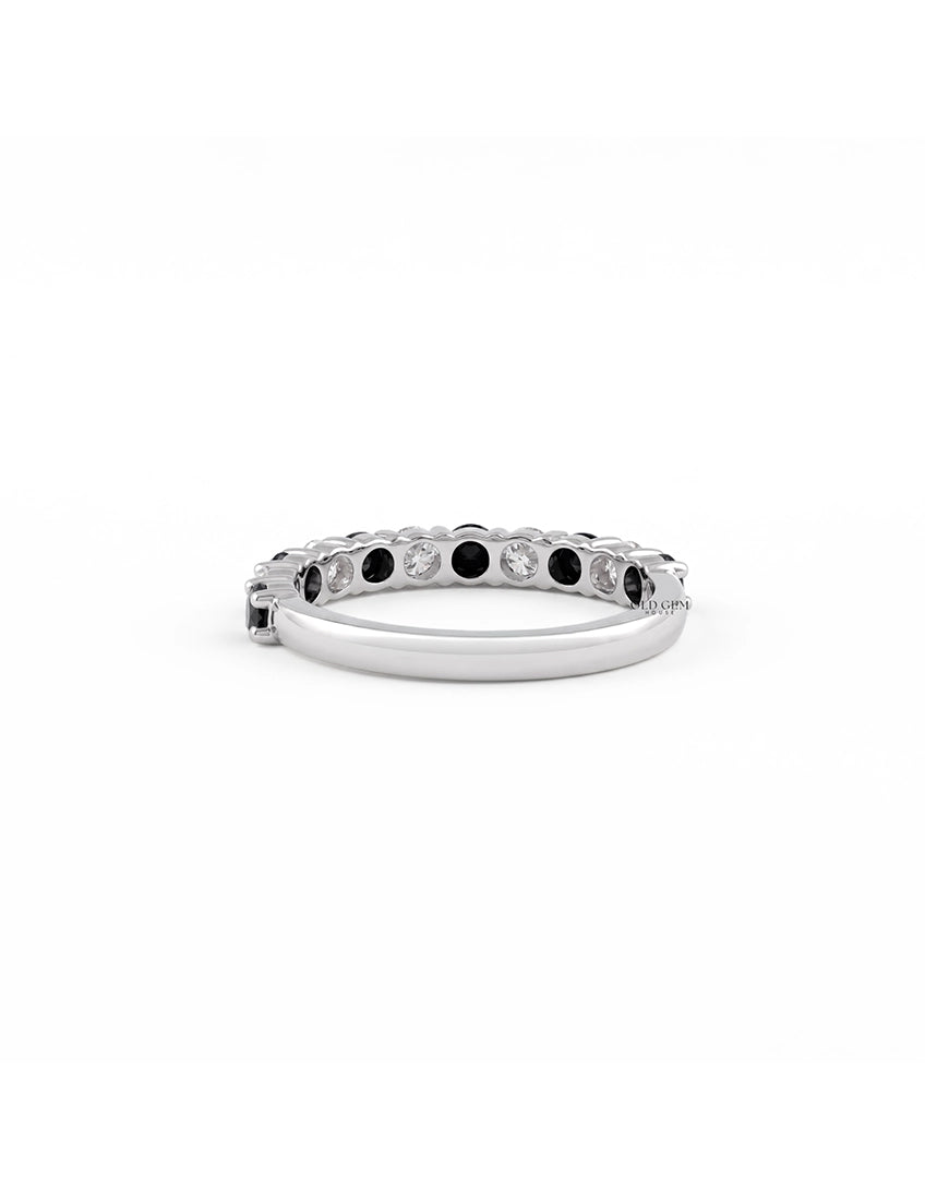 Art Deco Black Round Gemstone Half Eternity Band Wedding Band