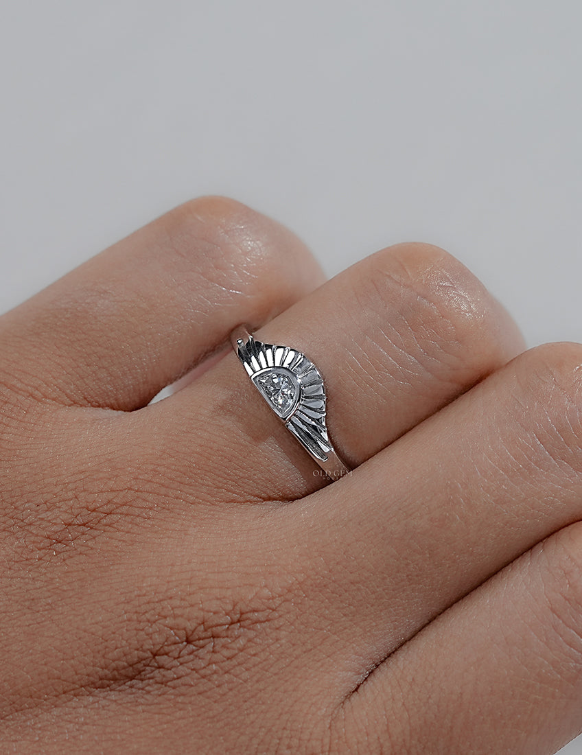 Art Deco Style Half Moon Cut Sunrise Ring Engagement Ring