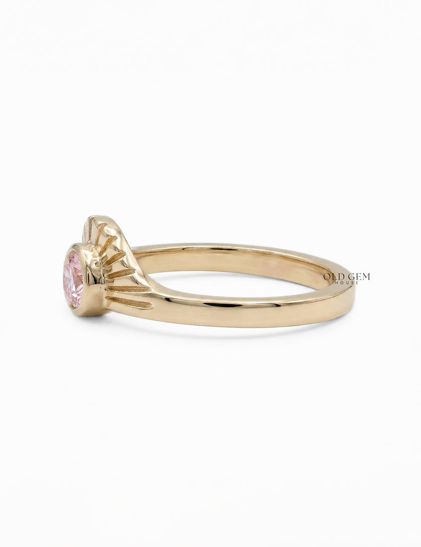 Art Deco Style Half Moon Cut Sunrise Ring Engagement Ring