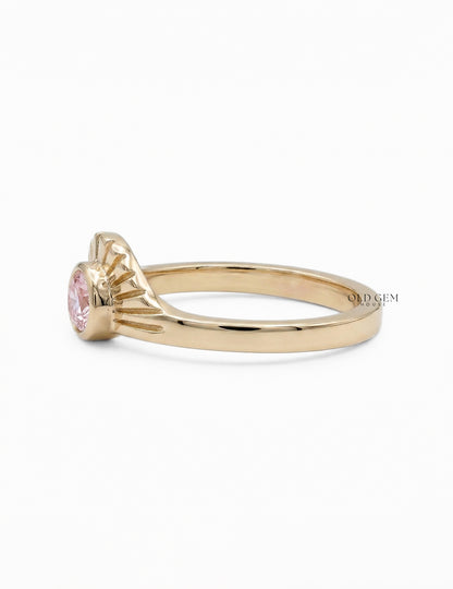 Art Deco Style Half Moon Cut Sunrise Ring Engagement Ring